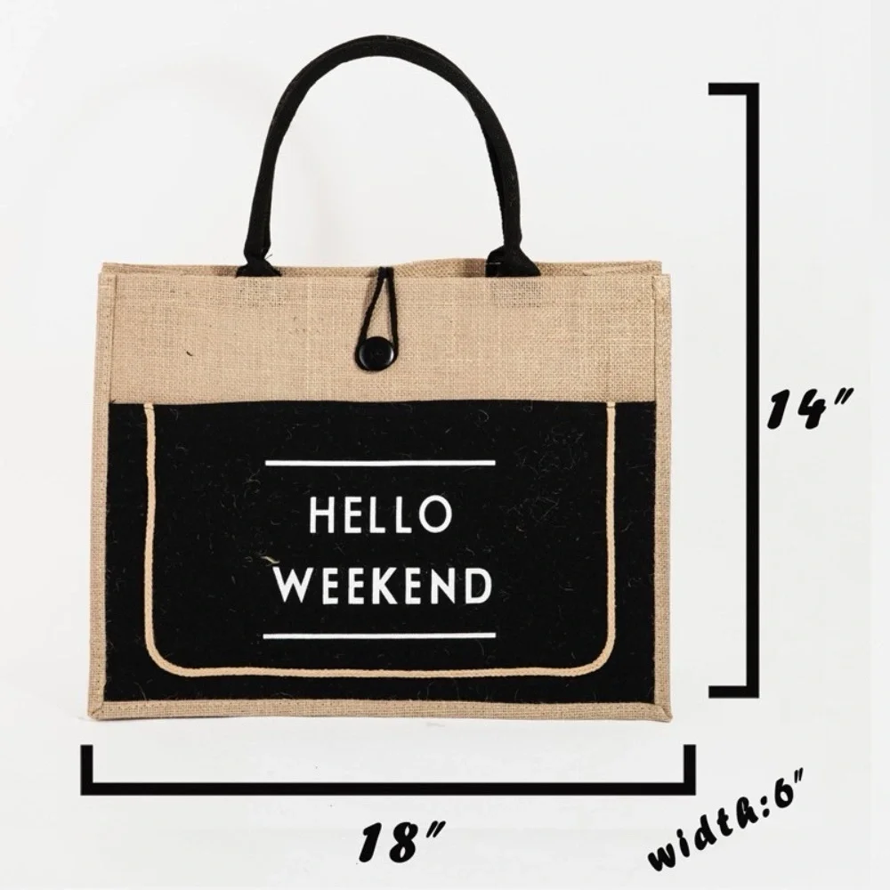 Fame Hello Weekend Burlap Tote Bag - Picture 3 of 8